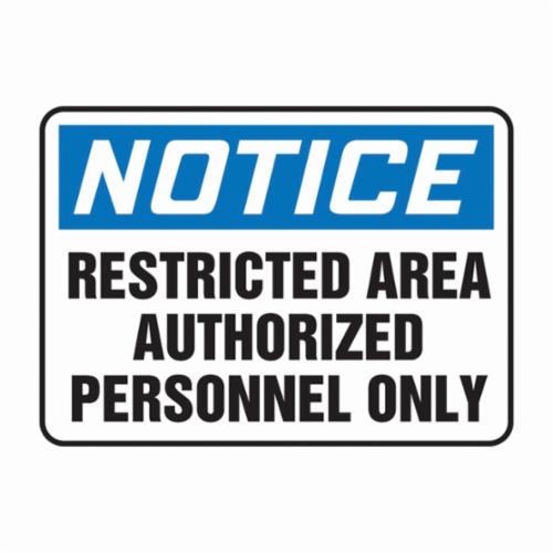 Accuform® MADC808VA Notice Sign, NOTICE, 10 in H x 14 in W, Black on White Sign/White on Blue Header, Aluminum, Fastened Mount