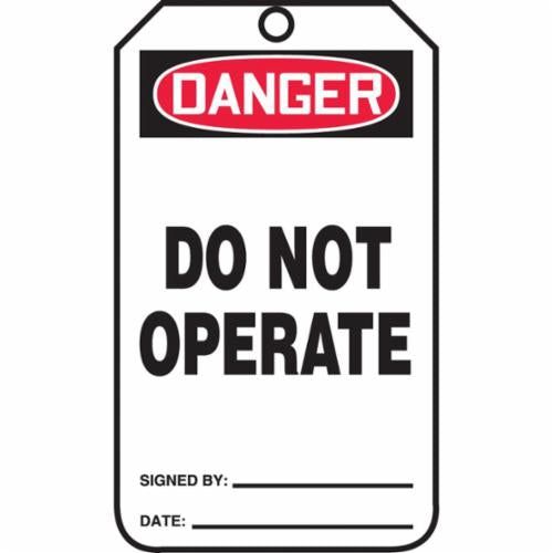 Accuform® MDT189CTP Safety Tag, 5-3/4 in H x 3-1/4 in W, Black/Red/White, 3/8 in Hole, Cardstock