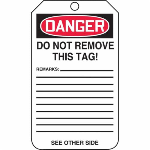 Accuform® MDT189CTP Safety Tag, 5-3/4 in H x 3-1/4 in W, Black/Red/White, 3/8 in Hole, Cardstock