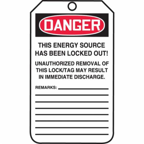 Accuform® MLT407PTP Safety Tag, 5-3/4 in H x 3-1/4 in W, Black/Red/White, 3/8 in Hole, Plastic