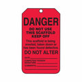 Accuform® TSS101CTP Scaffold Status Safety Tag, 5-3/4 in H x 3-1/4 in W, Black/Red, 3/8 in Hole, Cardstock