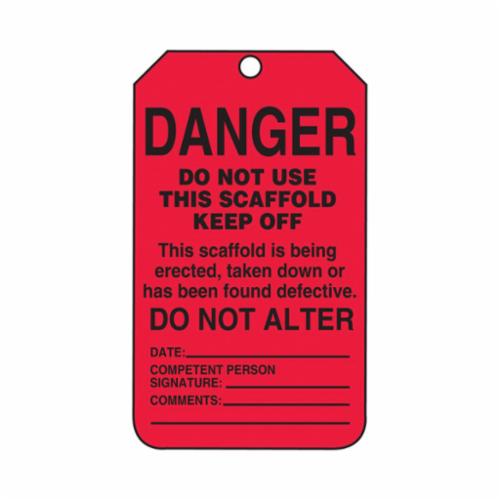 Accuform® TSS101CTP Scaffold Status Safety Tag, 5-3/4 in H x 3-1/4 in W, Black/Red, 3/8 in Hole, Cardstock