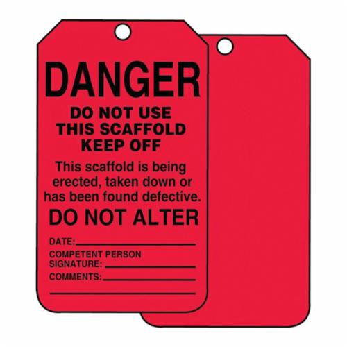 Accuform® TSS101CTP Scaffold Status Safety Tag, 5-3/4 in H x 3-1/4 in W, Black/Red, 3/8 in Hole, Cardstock