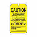 Accuform® TSS102CTP Scaffold Status Safety Tag, 5-3/4 in H x 3-1/4 in W, Black/Yellow, 3/8 in Hole, Cardstock
