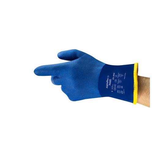 AlphaTec® 23202090 23-202 Medium Duty Gloves, 9, Blue, Cotton Lining, 11.8 in L, Resists: Chemical, Supported Support, Straight Cuff, 13 ga THK