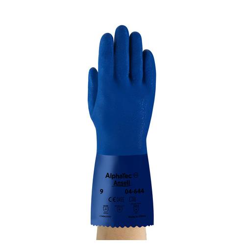 AlphaTec® 4644110 04-644 Gloves, 11, Blue, Cotton Lining, 12 in L, Resists: Abrasion, Supported Support, Gauntlet Cuff, 13 ga THK