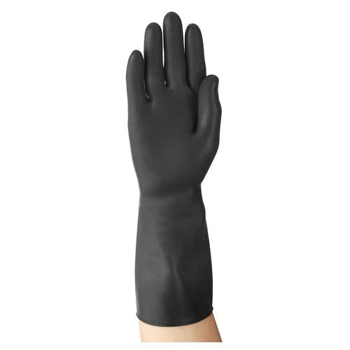 AlphaTec® 6438 87-118 Heavy Duty Gloves, 9.5, Black, Flocked Cotton Lining, 13 in L, Resists: Chemical, Unsupported Support, Beaded Cuff, 31.5 mil THK