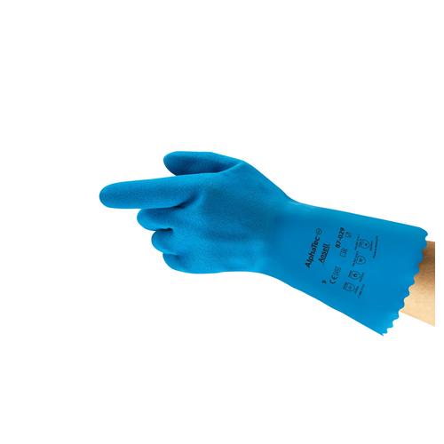 AlphaTec® M999967 87-029 Gloves, 9, Blue, Nylon Lining, 12 in L, Resists: Abrasion, Supported Support, Gauntlet Cuff