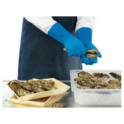 AlphaTec® M999967 87-029 Gloves, 9, Blue, Nylon Lining, 12 in L, Resists: Abrasion, Supported Support, Gauntlet Cuff