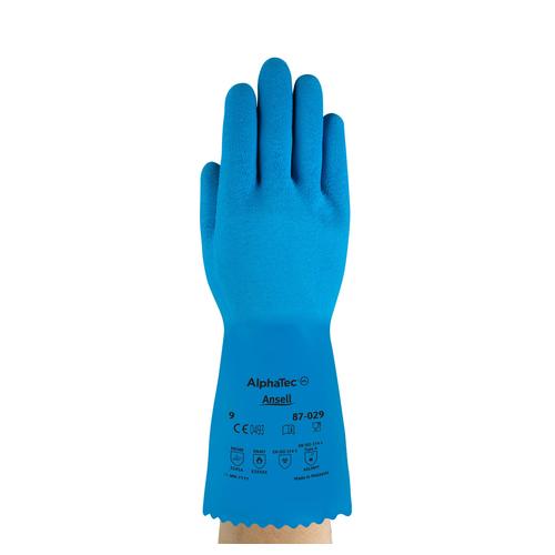 AlphaTec® M999967 87-029 Gloves, 9, Blue, Nylon Lining, 12 in L, Resists: Abrasion, Supported Support, Gauntlet Cuff
