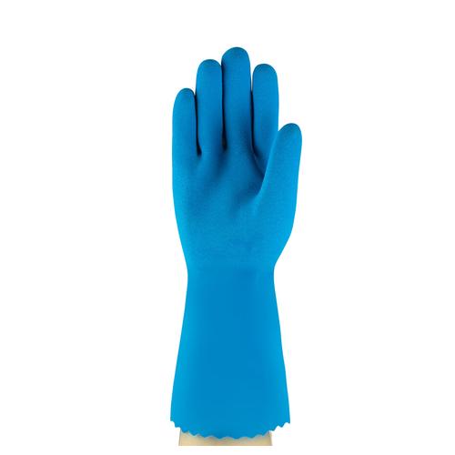 AlphaTec® M999967 87-029 Gloves, 9, Blue, Nylon Lining, 12 in L, Resists: Abrasion, Supported Support, Gauntlet Cuff