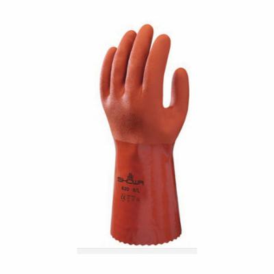 Atlas® by Showa Best 620L-09 Medium Weight Chemical-Resistant Gloves, L, PVC, Orange, Cotton Lining, 12 in L, Resists: Abrasion, Cut, Puncture, Mechanical and Petrochemicals, Supported Support, Gauntlet Cuff, 18 mil THK