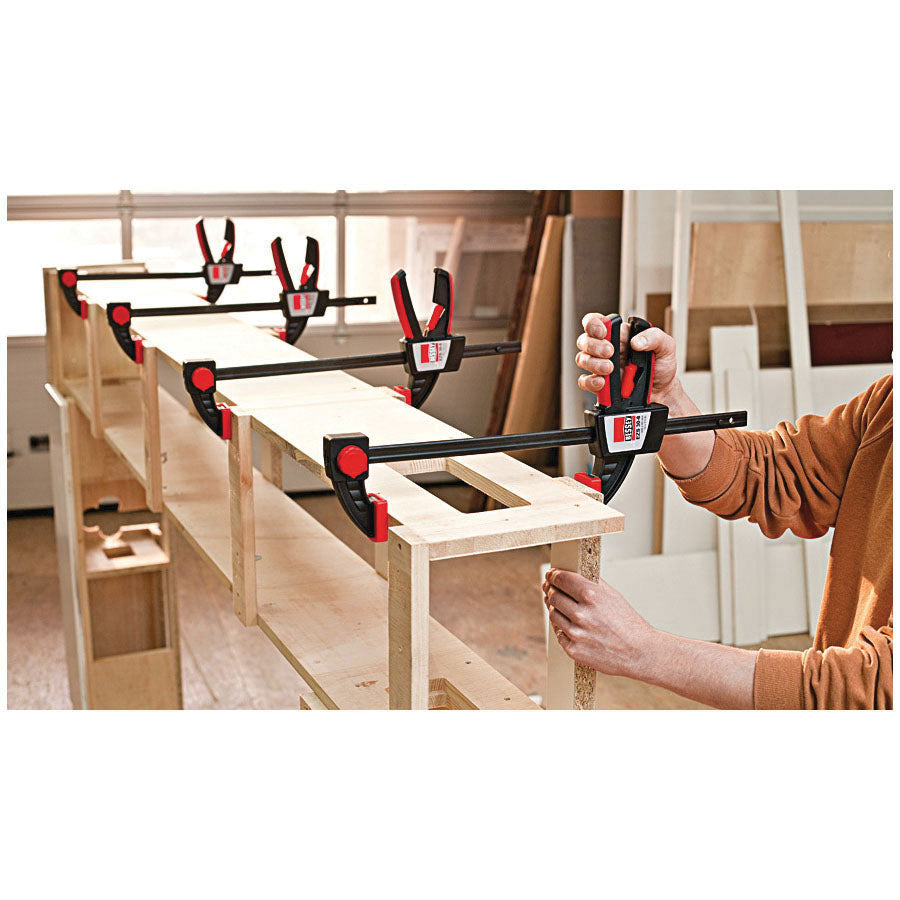 Bessey® EZS15-8 1-Handed Regular Duty Clamp, 6 in Clamping, 3-1/2 in D Throat, 6-1/2 to 14 in Spreading, Ergonomic Grip Handle, Steel Bar