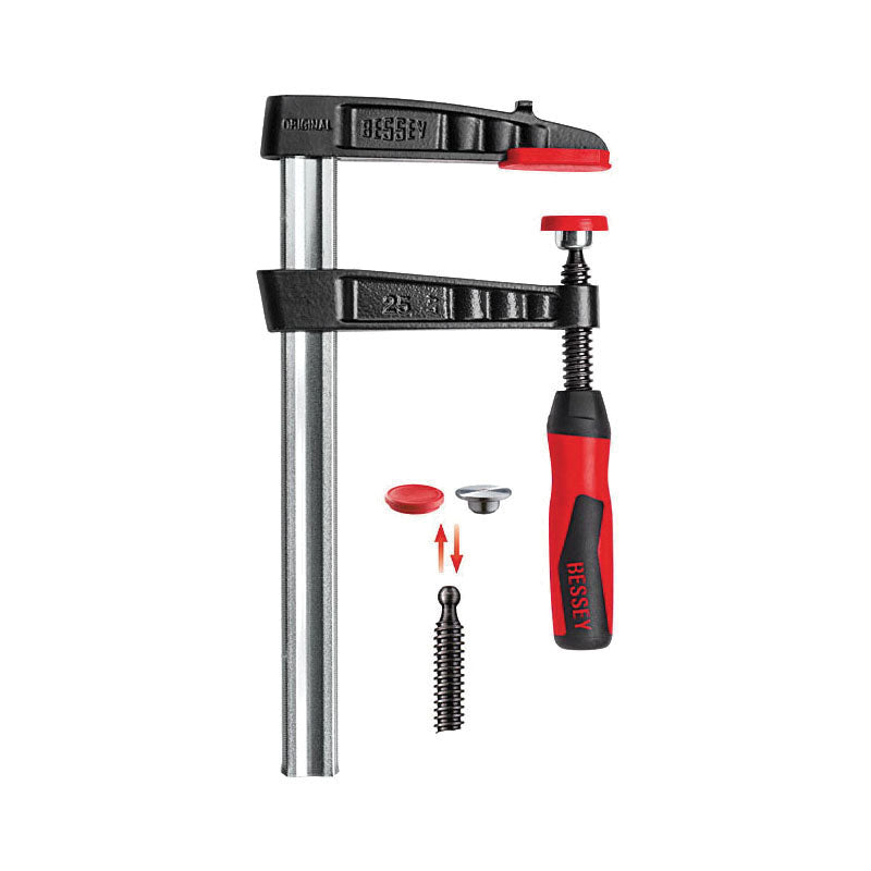 Bessey® TG5.512+2K Medium Duty F-Style Bar Clamp, 5-1/2 in D Throat, 12 in Clamping, Replaceable Swivel