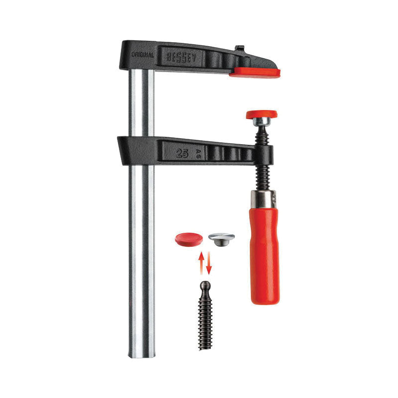 Bessey® TGJ2.524 Light Duty F-Style Bar Clamp, 2-1/2 in D Throat, 24 in Clamping, Replaceable Swivel