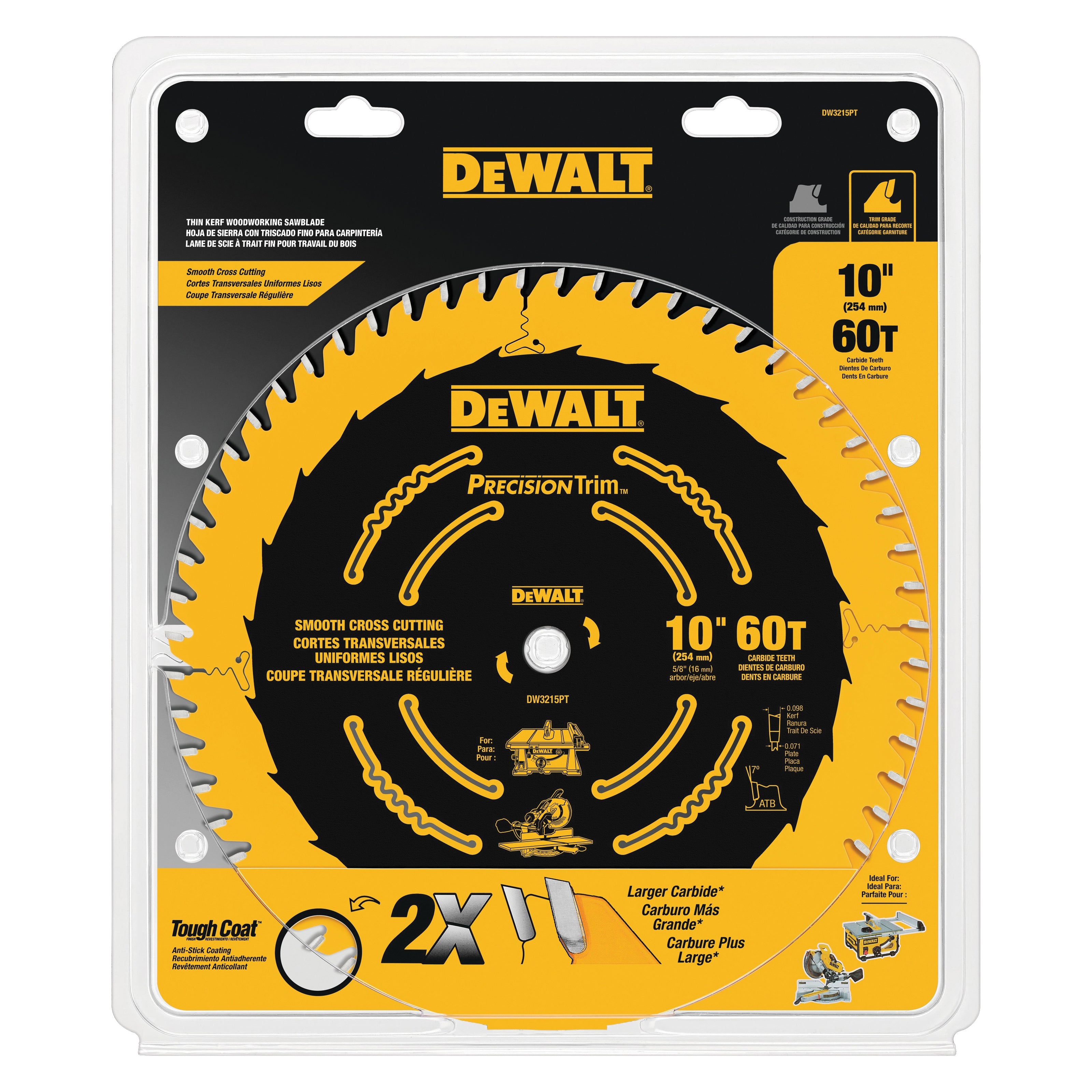 Black+Decker® Precision Trim™ DW7150PT Combination Circular Saw Blade, 10 in Dia x 0.071 in THK, 5/8 in Arbor, Carbide Blade, 50 Teeth