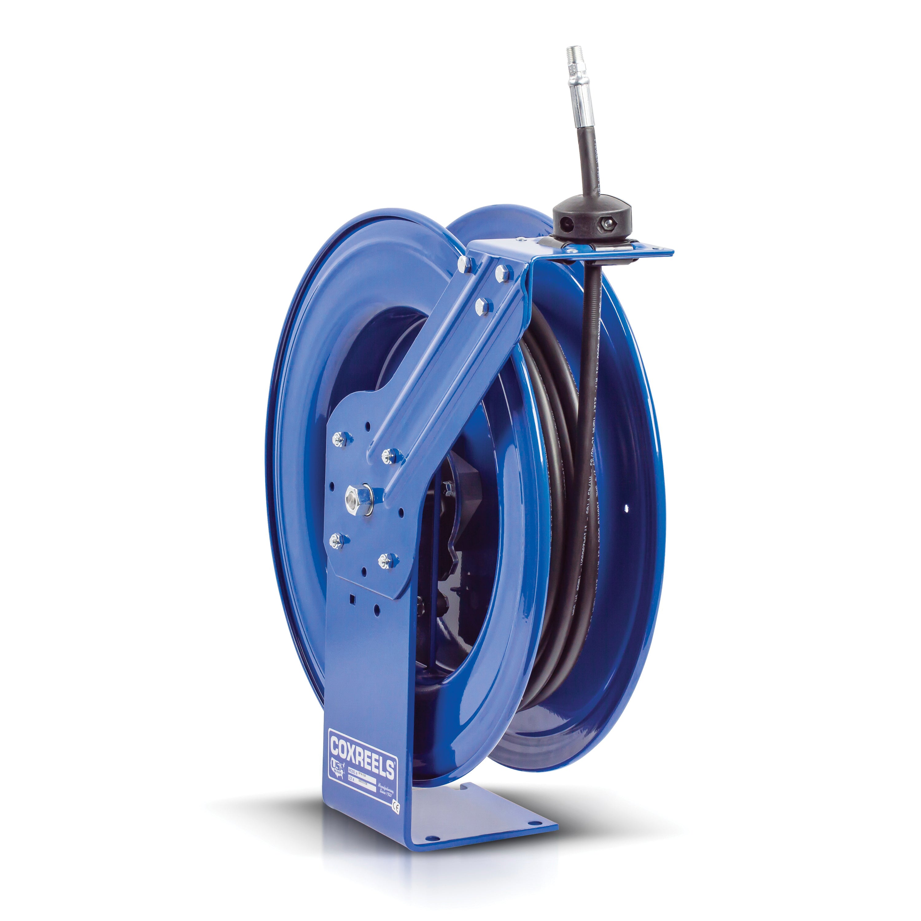 COXREELS® HP-N-150 SH Series 1-Pedestal Heavy Duty High Pressure Spring Driven Hose Reel, 1/4 in ID x 9/16 in OD x 50 ft L Hose, 5000 psi Pressure, Import
