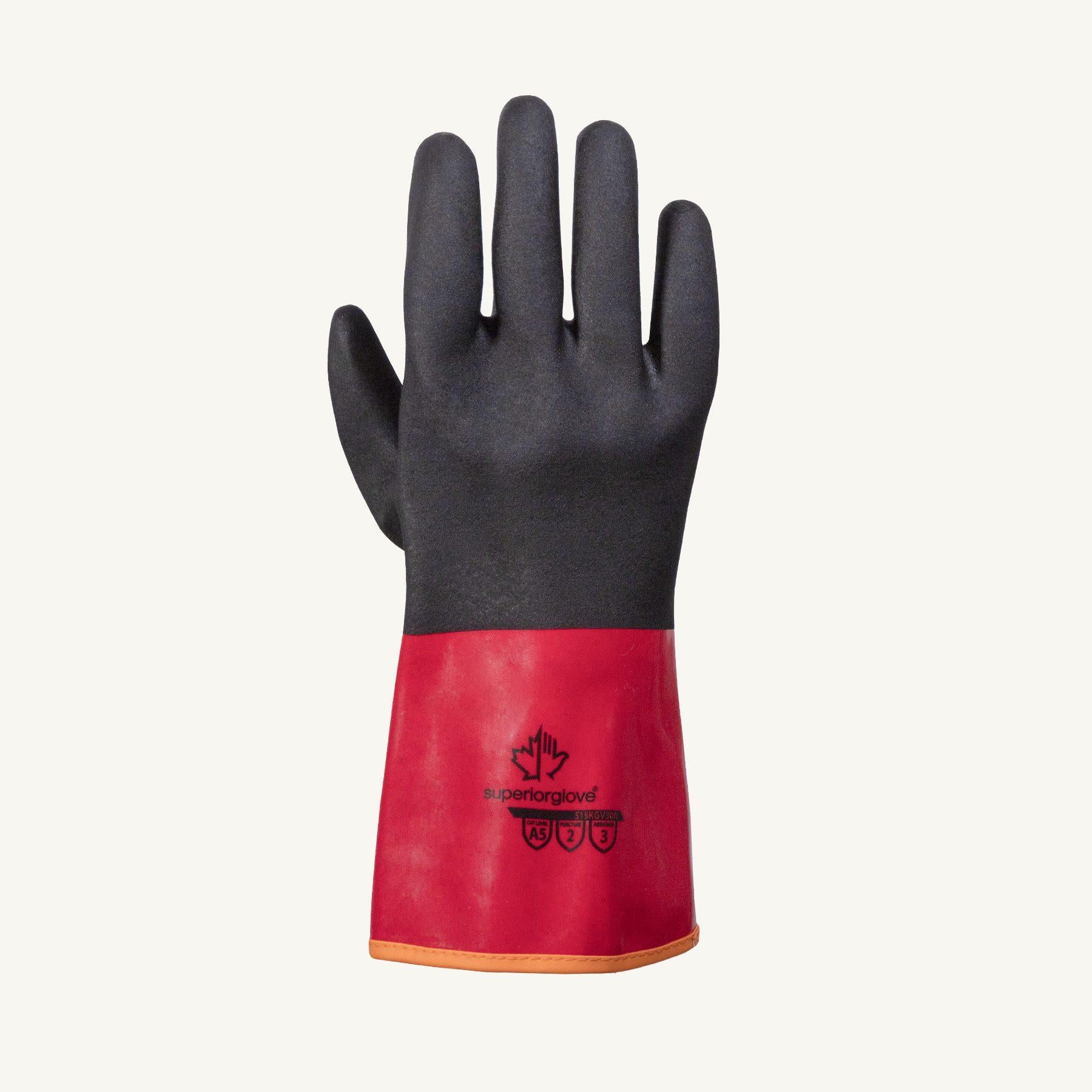 Superior Glove™ S15KGV30N-12 Chemstop™ Reliable Gloves, 12, Black, Engineered Yarn Blend Lining, Resists: Abrasion/Cut/Puncture/Heat/Oil, Gauntlet Cuff, 15 ga THK