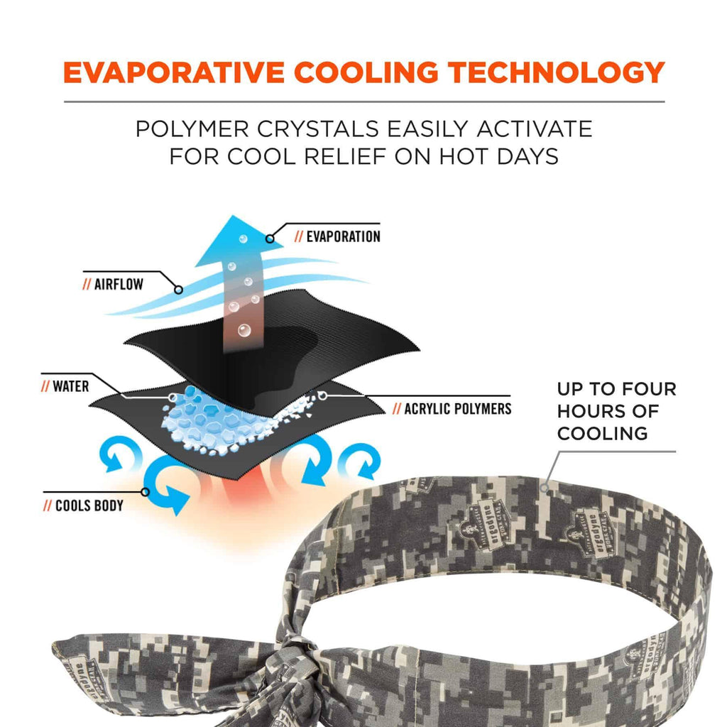 Chill-Its® 12304 6700 Evaporative Cooling Bandana, Universal, Camo, Polymer, Tie Closure