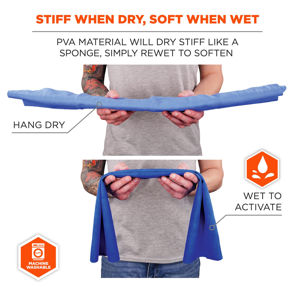 Chill-Its® 12420 6602 Evaporative Cooling Towel, 13 x 29-1/2 in, Blue, Polyvinyl Alcohol