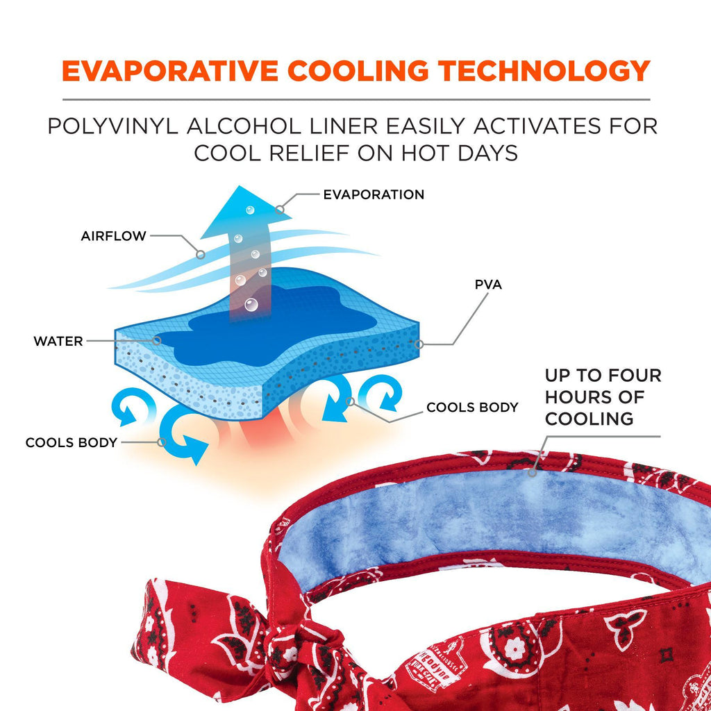 Chill-Its® 12563 6700CT Evaporative Cooling Bandana With Cooling Towel, Universal, Red Western, Polyvinyl Alcohol, Tie Closure