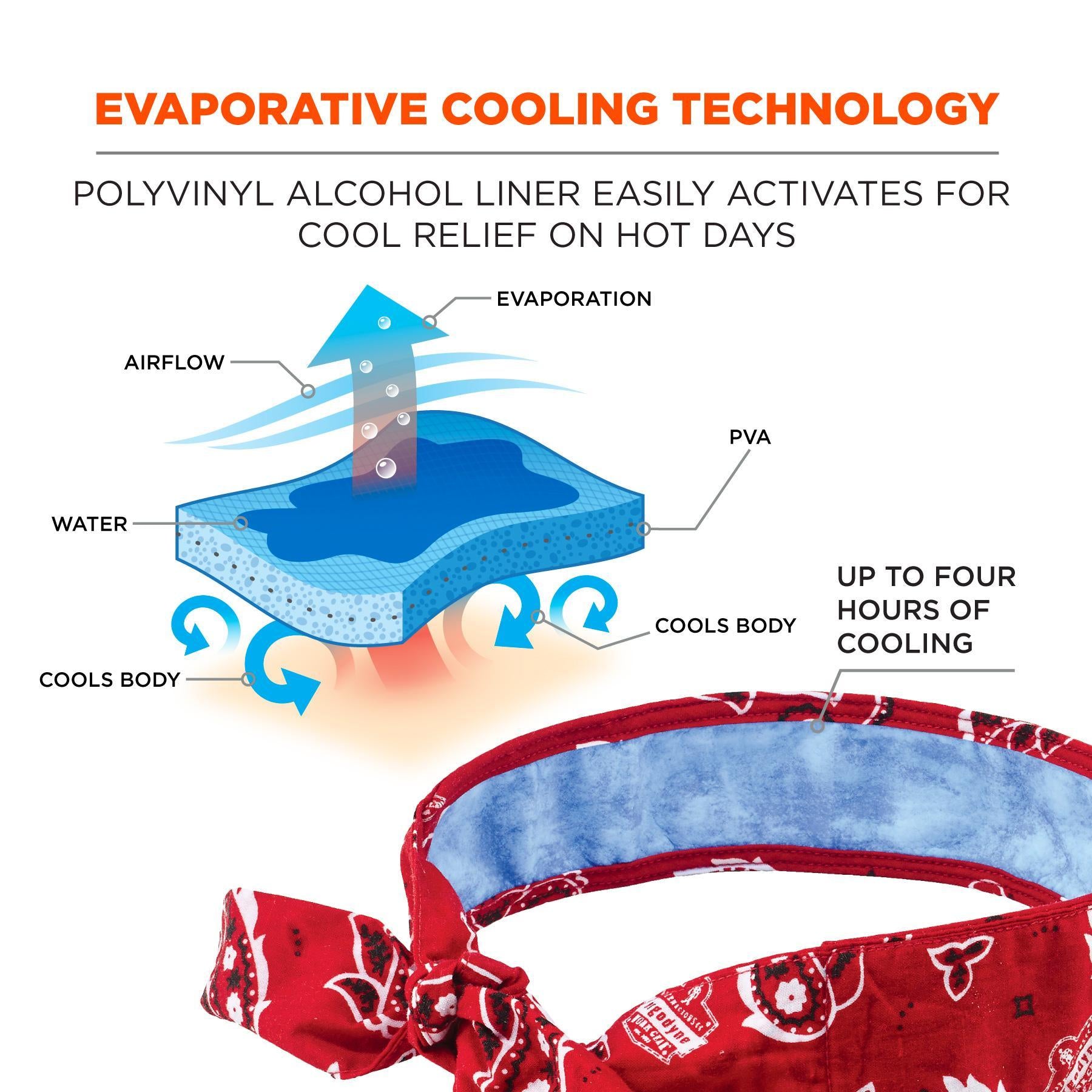 Chill-Its® 12563 6700CT Evaporative Cooling Bandana With Cooling Towel, Universal, Red Western, Polyvinyl Alcohol, Tie Closure