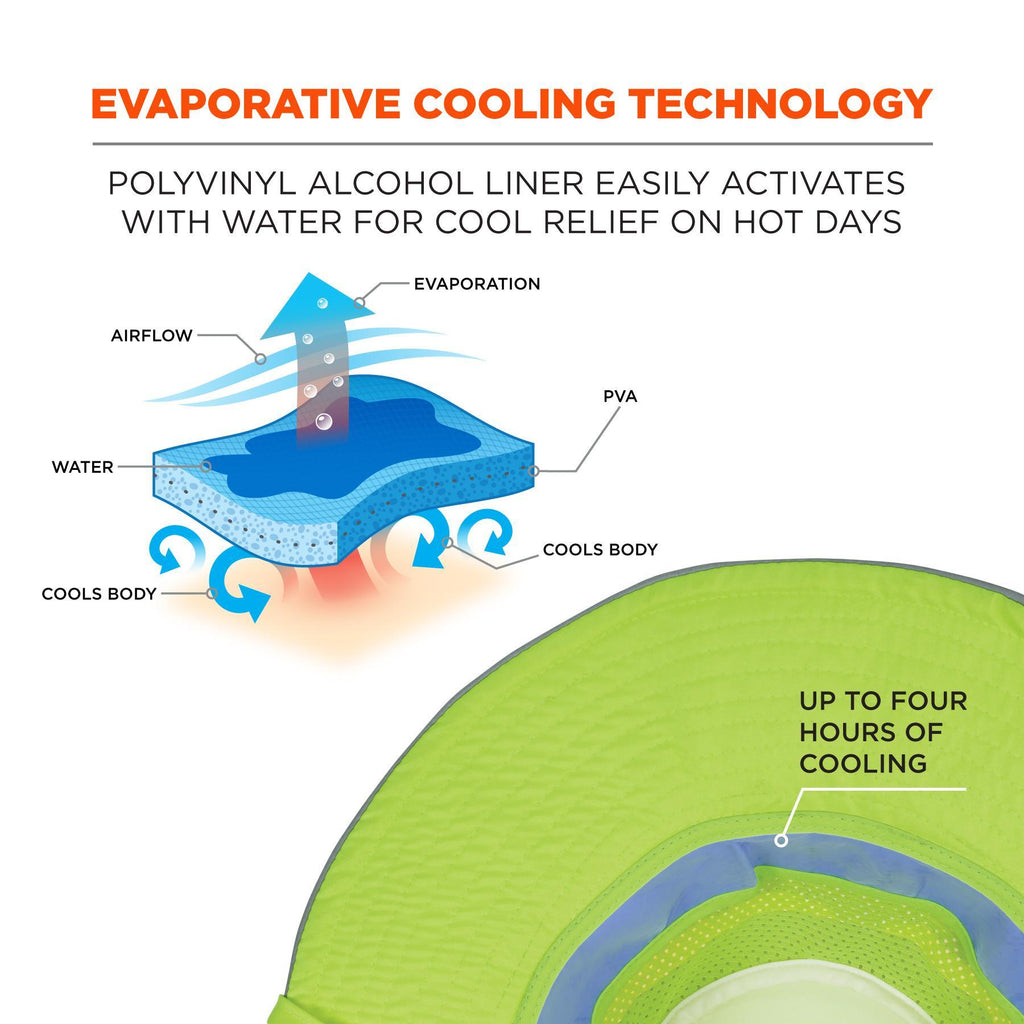 Chill-Its® 12591 8935CT Evaporative Cooling Ranger Hat With Cooling Towel, L/XL, Hi-Viz Lime, 150D Oxford Polyester