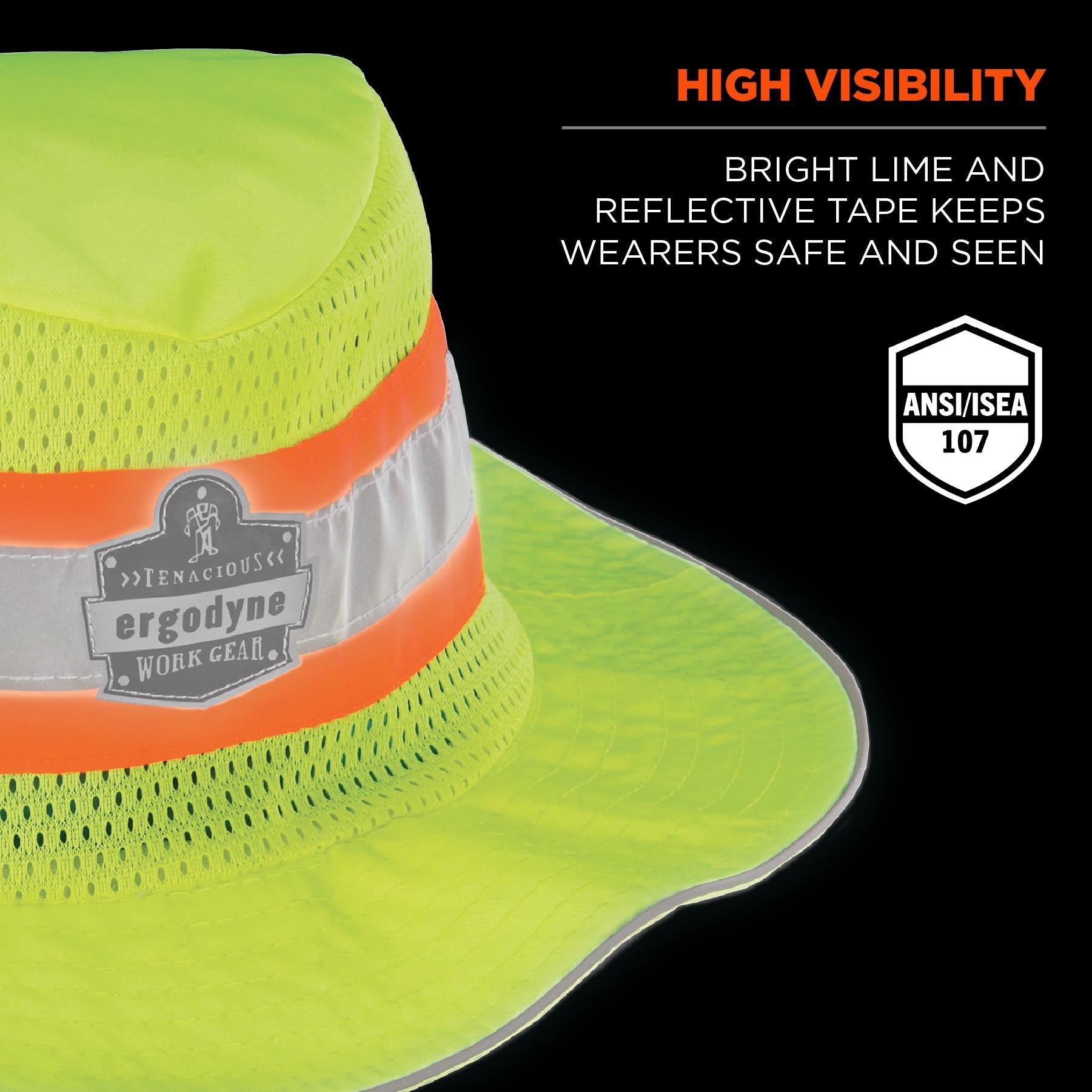 Chill-Its® 12591 8935CT Evaporative Cooling Ranger Hat With Cooling Towel, L/XL, Hi-Viz Lime, 150D Oxford Polyester