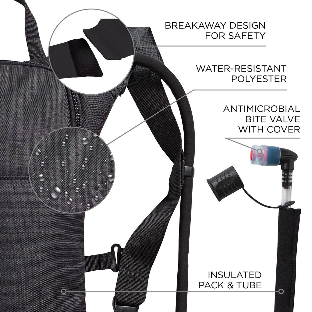 Chill-Its® 13155 5155 Low Profile Hydration Pack, 2 L/70 oz/2.2 hr Capacity, 600D Polyester Shell/Vinyl Bladder, Black, Zipper Closure