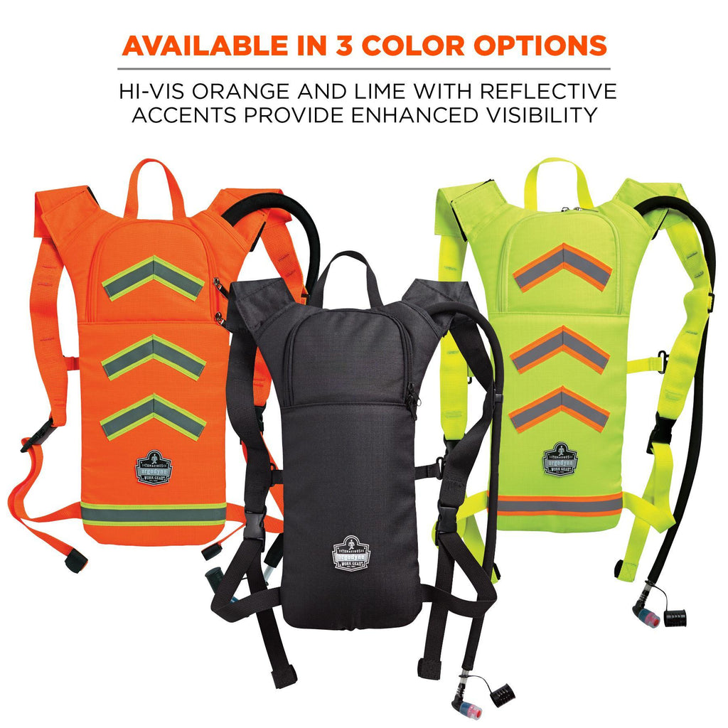 Chill-Its® 13156 5155HV Low Profile Hydration Pack, 2 L/70 oz/2.2 hr, 600D Polyester Shell/EVA Reservoir, Hi-Viz Lime, Zipper Closure