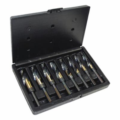 Cle-Line® C21164 1877 Silver and Deming Drill Set, 9/16 in Min Drill Bit, 1 in Max Drill Bit, 118 deg Drill Point Angle, 9 Pieces, HSS, Black/Gold