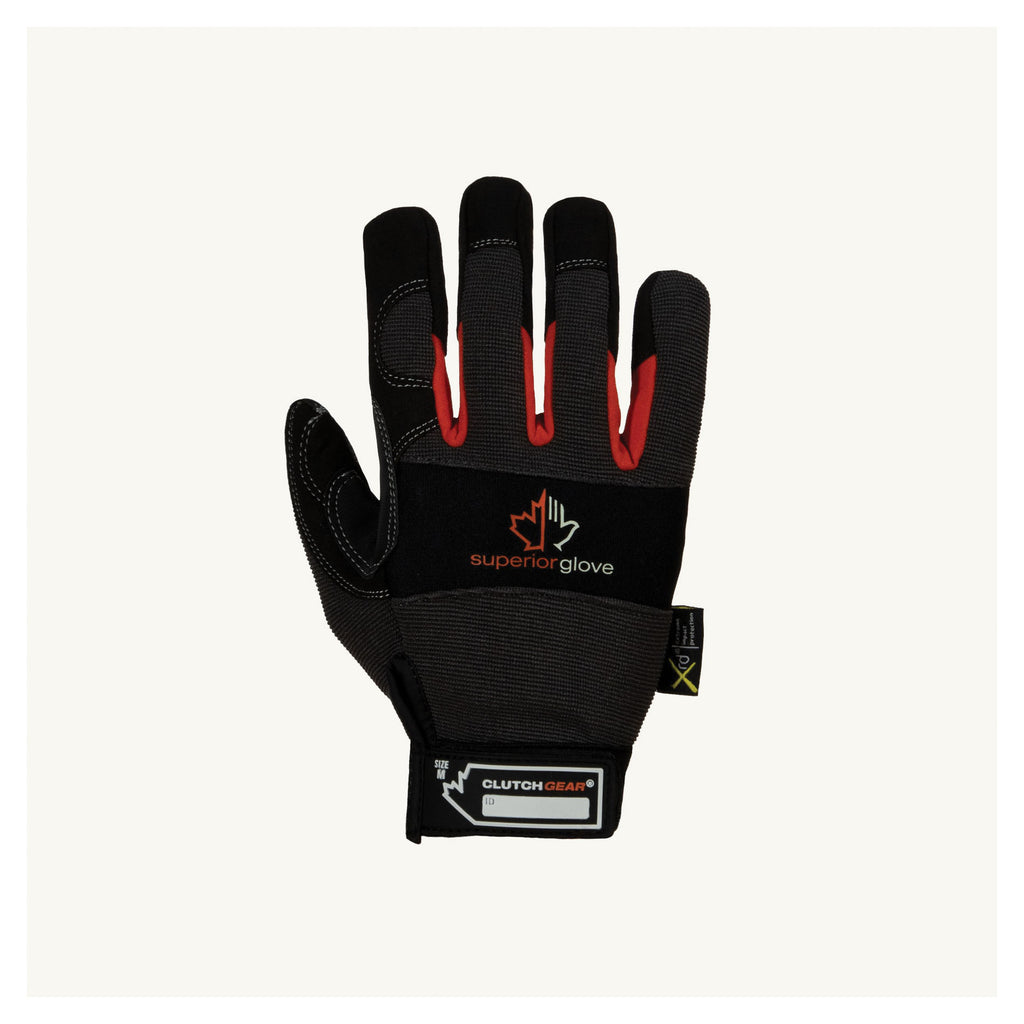 Superior Glove™ MXGBE-M Clutch Gear® Multi-Purpose General Purpose Gloves, Work, M, Synthetic Leather Palm, Cotton/Nylon, Black, Adjustable Cuff