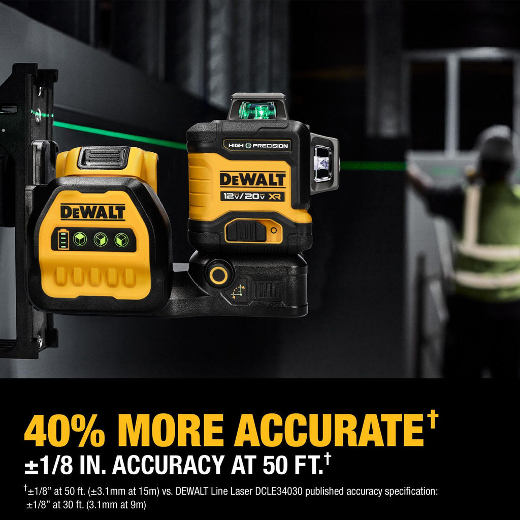 DeWALT® DCLE34033D1 High Precision Green Laser, +/-1/16 in at 25 ft Accuracy, Power Source: 20V MAX* Battery