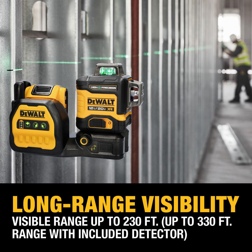 DeWALT® DCLE34033D1 High Precision Green Laser, +/-1/16 in at 25 ft Accuracy, Power Source: 20V MAX* Battery