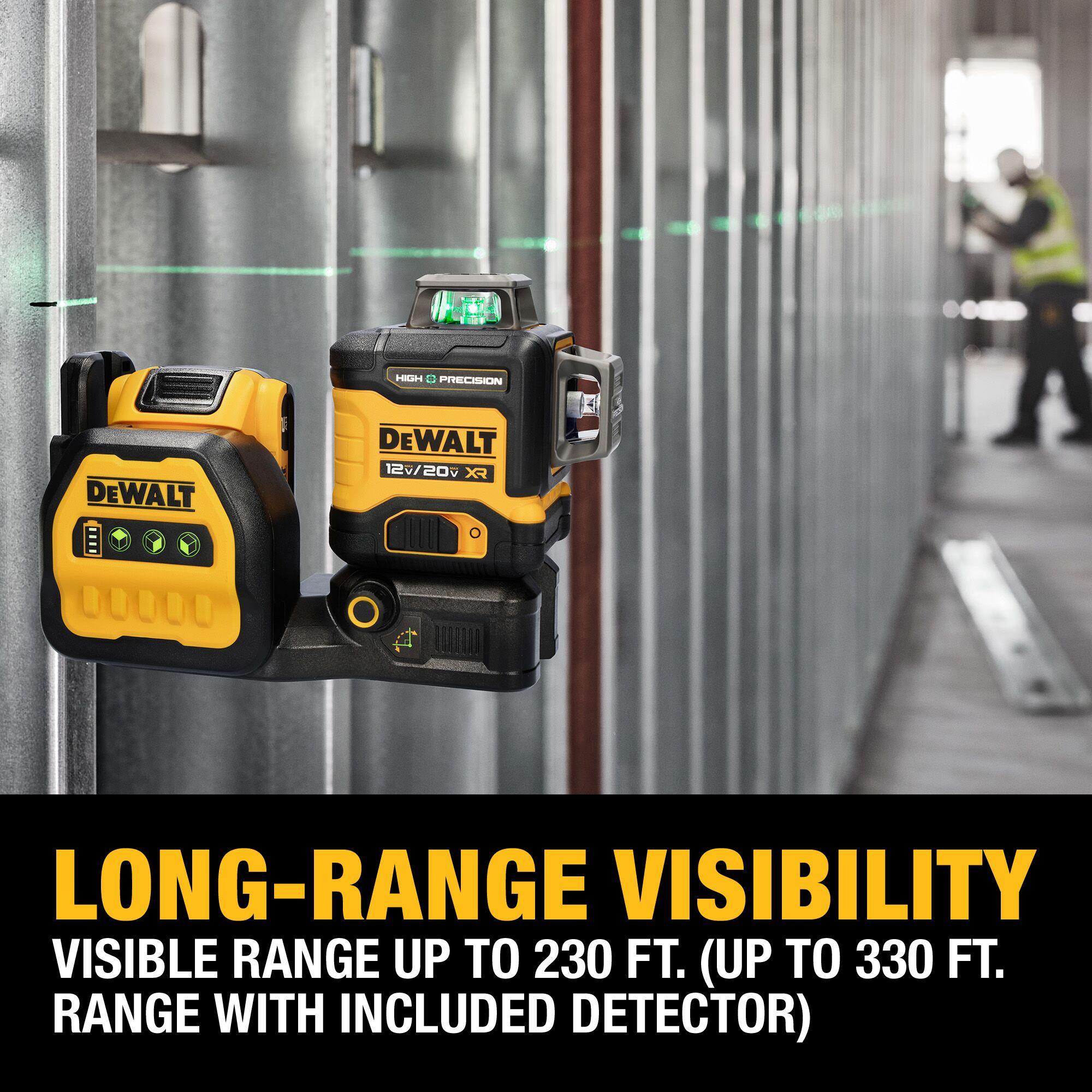 DeWALT® DCLE34033D1 High Precision Green Laser, +/-1/16 in at 25 ft Accuracy, Power Source: 20V MAX* Battery