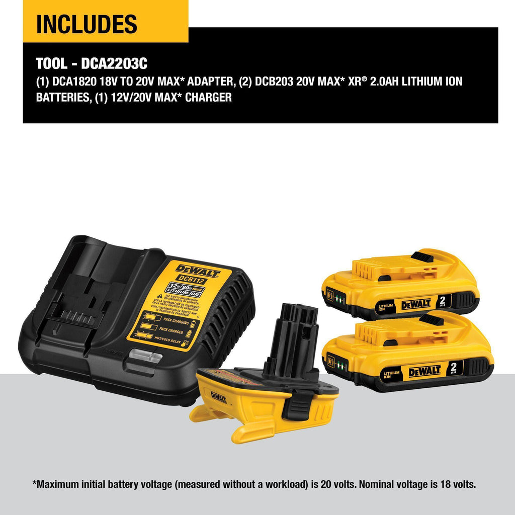 DeWALT® 20V MAX* MATRIX™ DCA2203C Slide, 2 Ah Li-Ion Battery, 20 V DC Charge, For Use With DeWALT® 18 V MAX Tools, DCB201 and DCB203 Compact Batteries