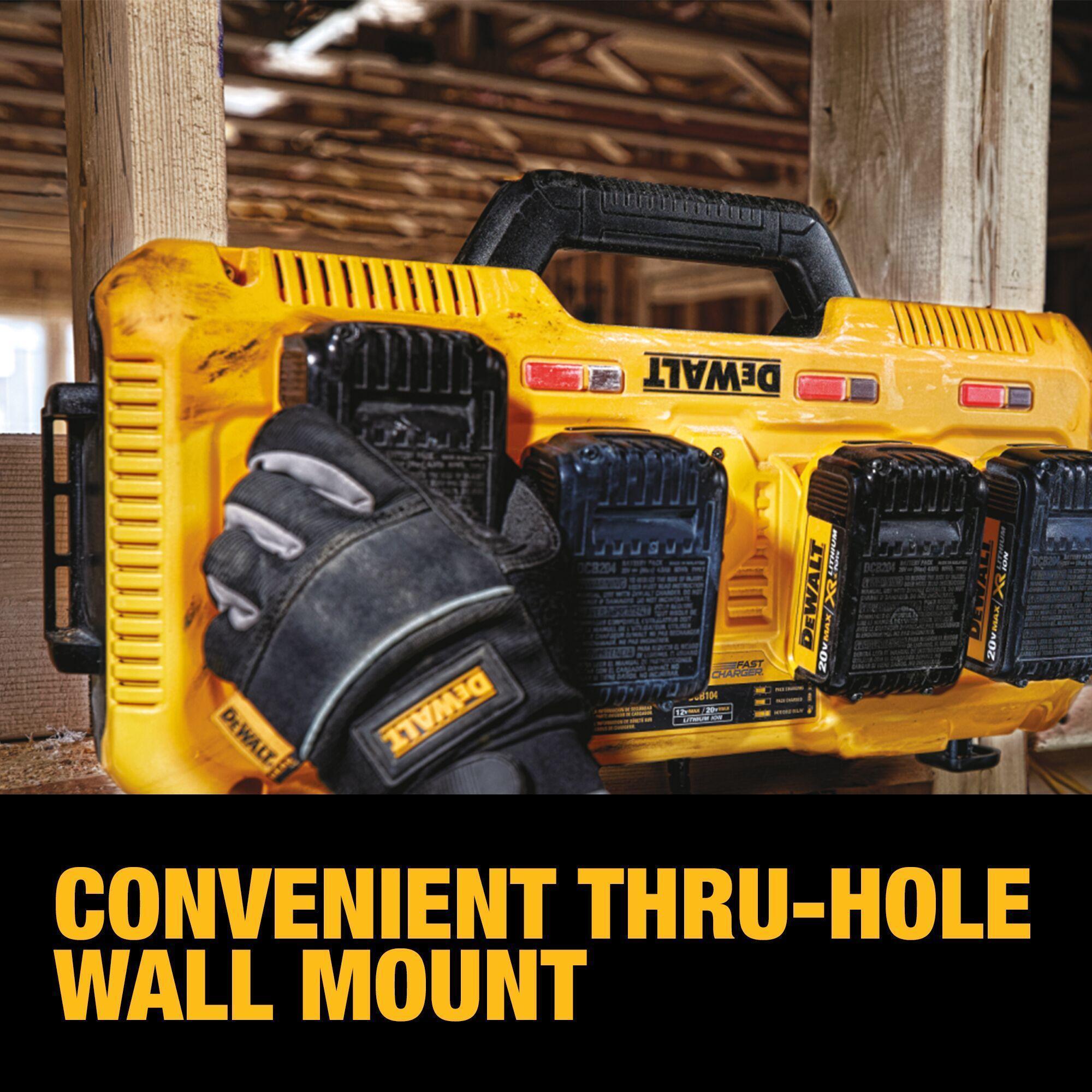 DeWALT® Guaranteed Tough® DCB104 Multi-Port Simultaneous Fast Charger, For Use With 12 V Max/20 V Max and FLEXVOLT™ 20/60 V Max Batteries, Li-Ion Battery, (4) DCB606 - 60 min/(4) DCB204 - 40 min Charging, 4 Batteries