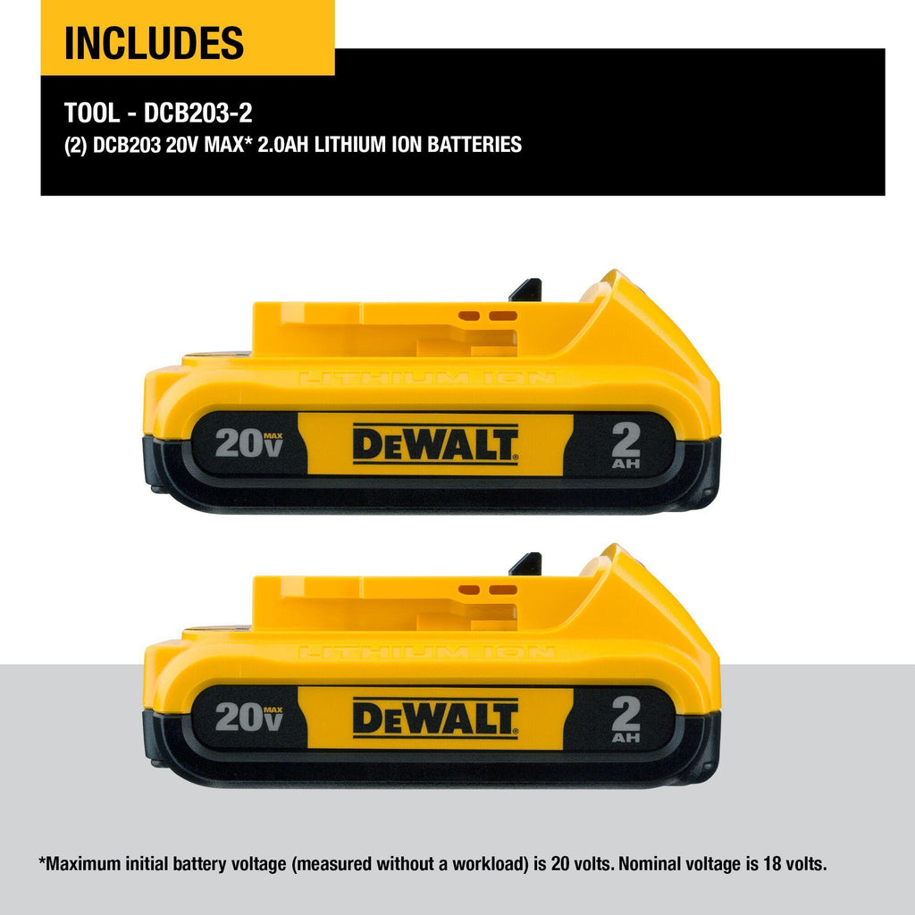 DeWALT® DCB203-2 MAX Compact Battery Pack, 2 Ah Li-Ion Battery