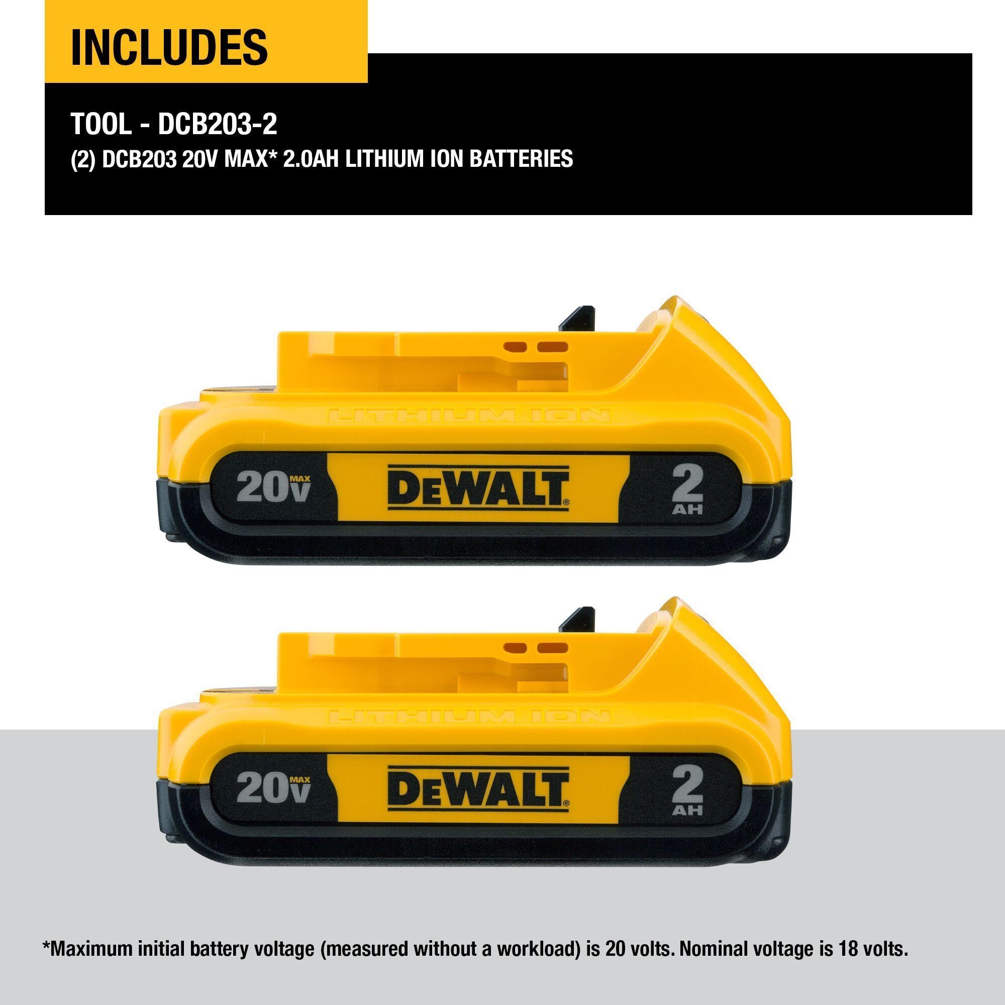 DeWALT® DCB203-2 MAX Compact Battery Pack, 2 Ah Li-Ion Battery