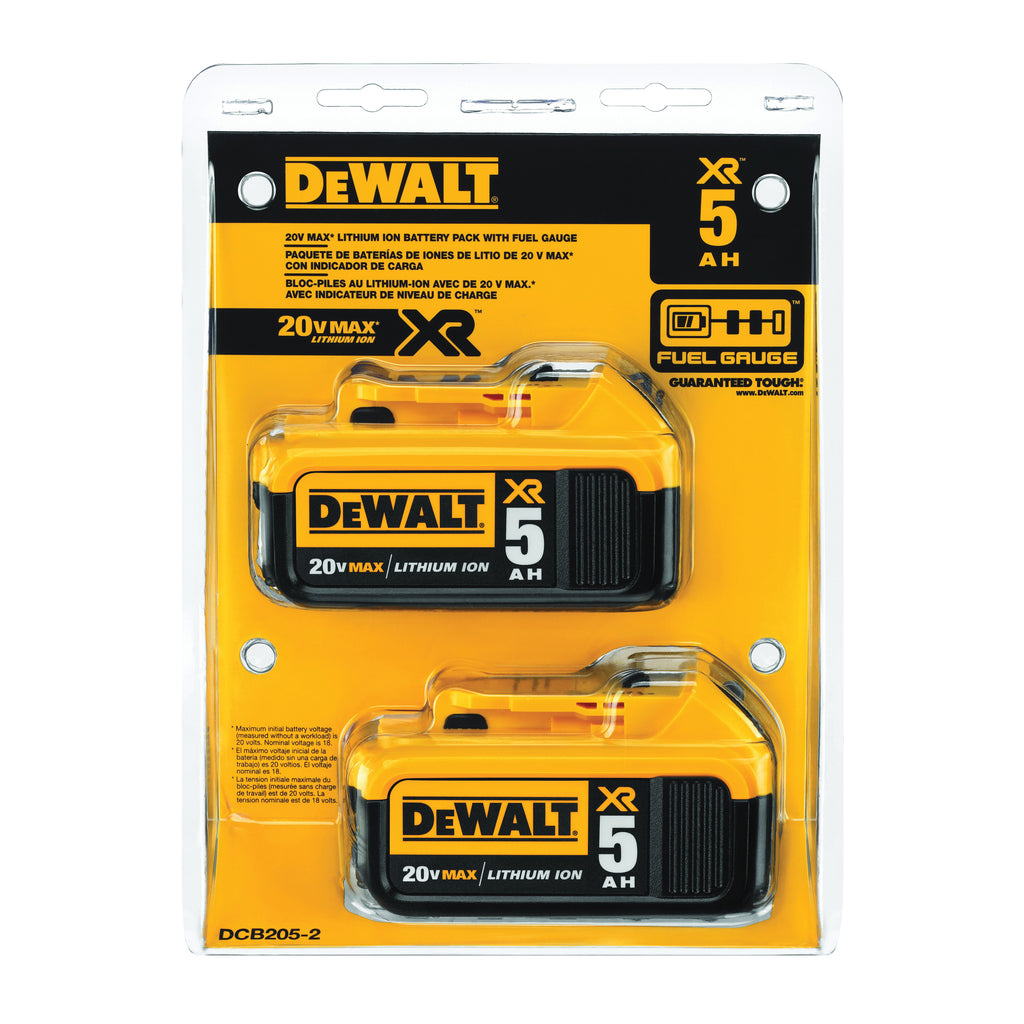 DeWALT® 20V MAX* DCB205-2 Premium Battery Pack, 5 Ah Li-Ion Battery, 20 V DC Charge, For Use With Entire Line of DEWALT 20 V Max Tools