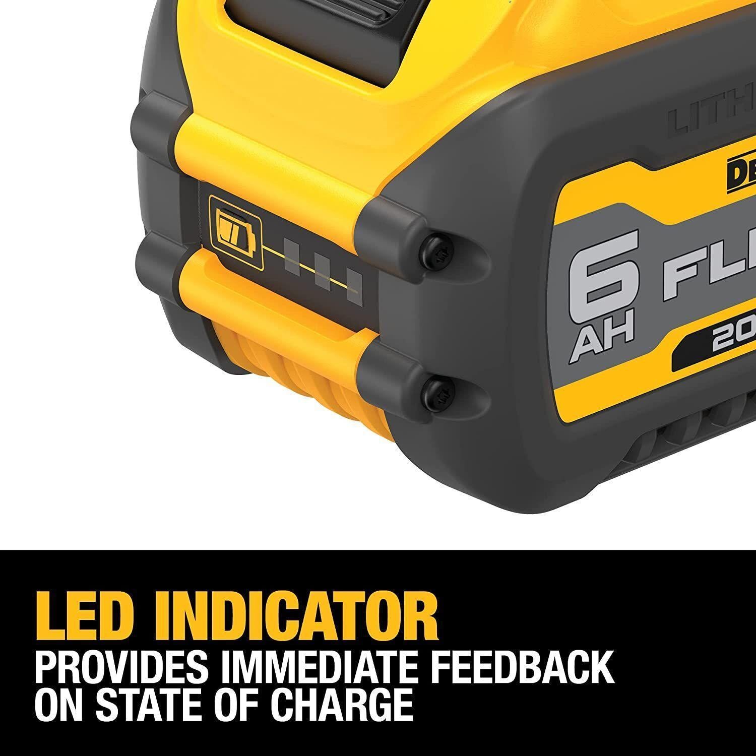 DeWALT® FLEXVOLT™ DCB606-2 Battery Pack, 6 Ah Li-Ion Battery, 20/60 V AC Charge, For Use With DEWALT 20V/60 V Cordless Tools