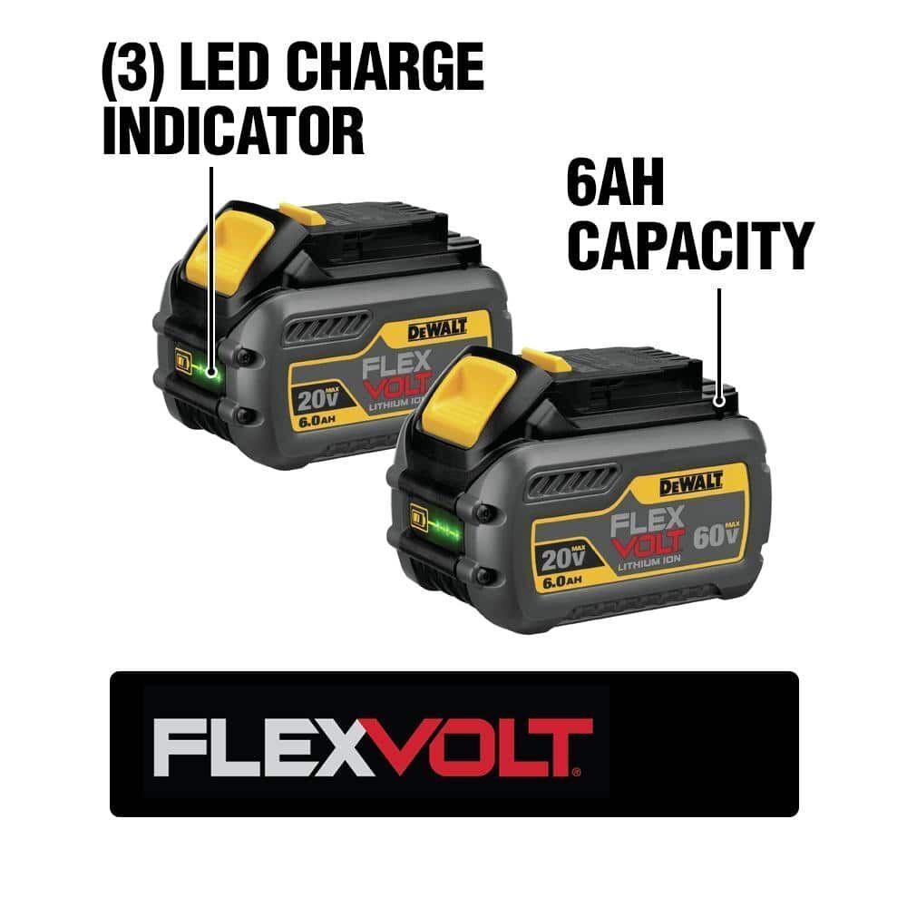DeWALT® FLEXVOLT™ DCB606-2 Battery Pack, 6 Ah Li-Ion Battery, 20/60 V AC Charge, For Use With DEWALT 20V/60 V Cordless Tools