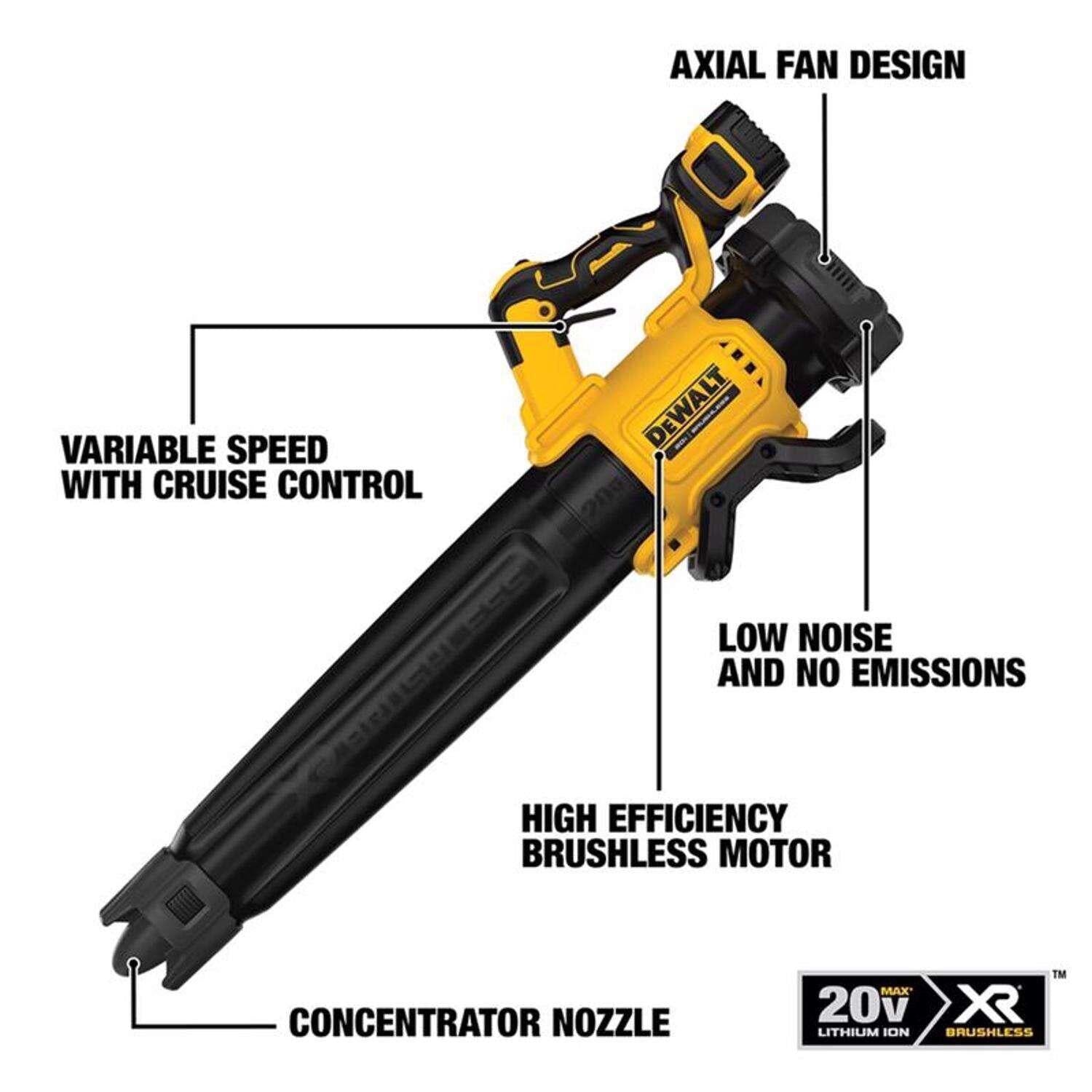 DeWALT® DCBL722B XR® Brushless Handheld Blower, 450 cfm Air Flow, 125 mph Air Velocity, 20 V DC 5 Ah Li-Ion Battery