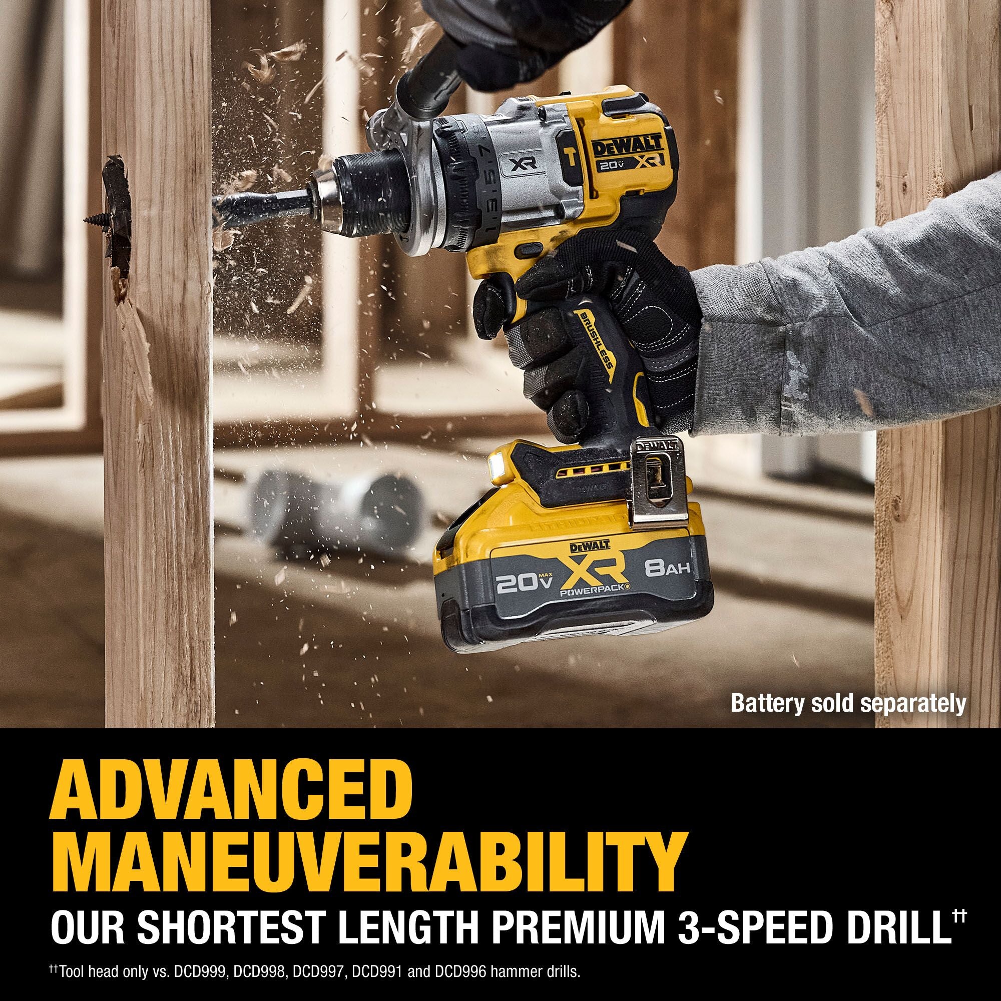 DeWALT® DCD1007B Brushless Cordless Hammer Drill, 1/2 in Chuck Metal Ratcheting Chuck, 20 V DC