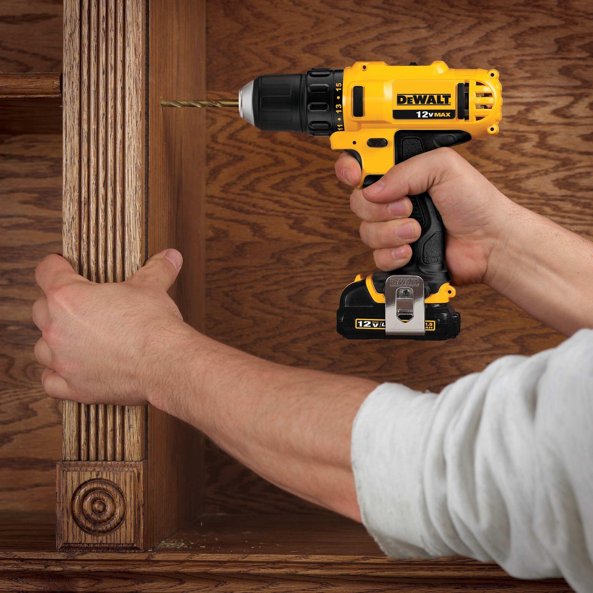 DeWALT® DCD710S2 Compact Lightweight Cordless Drill/Driver Kit, 3/8 in Chuck, 12 V DC, 0 to 400/0 to 1500 rpm No-Load, 7-1/2 in OAL, Li-Ion Battery