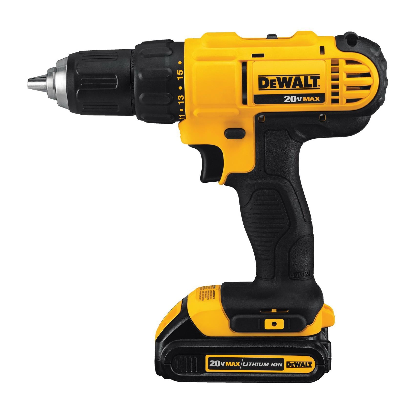 DeWALT® 20V MAX* MATRIX™ DCD771C2 Compact Drill/Driver Kit, 1/2 in Chuck, 20 V DC, 0 to 450/0 to 1500 rpm No-Load, 8-3/4 in OAL, Li-Ion Battery