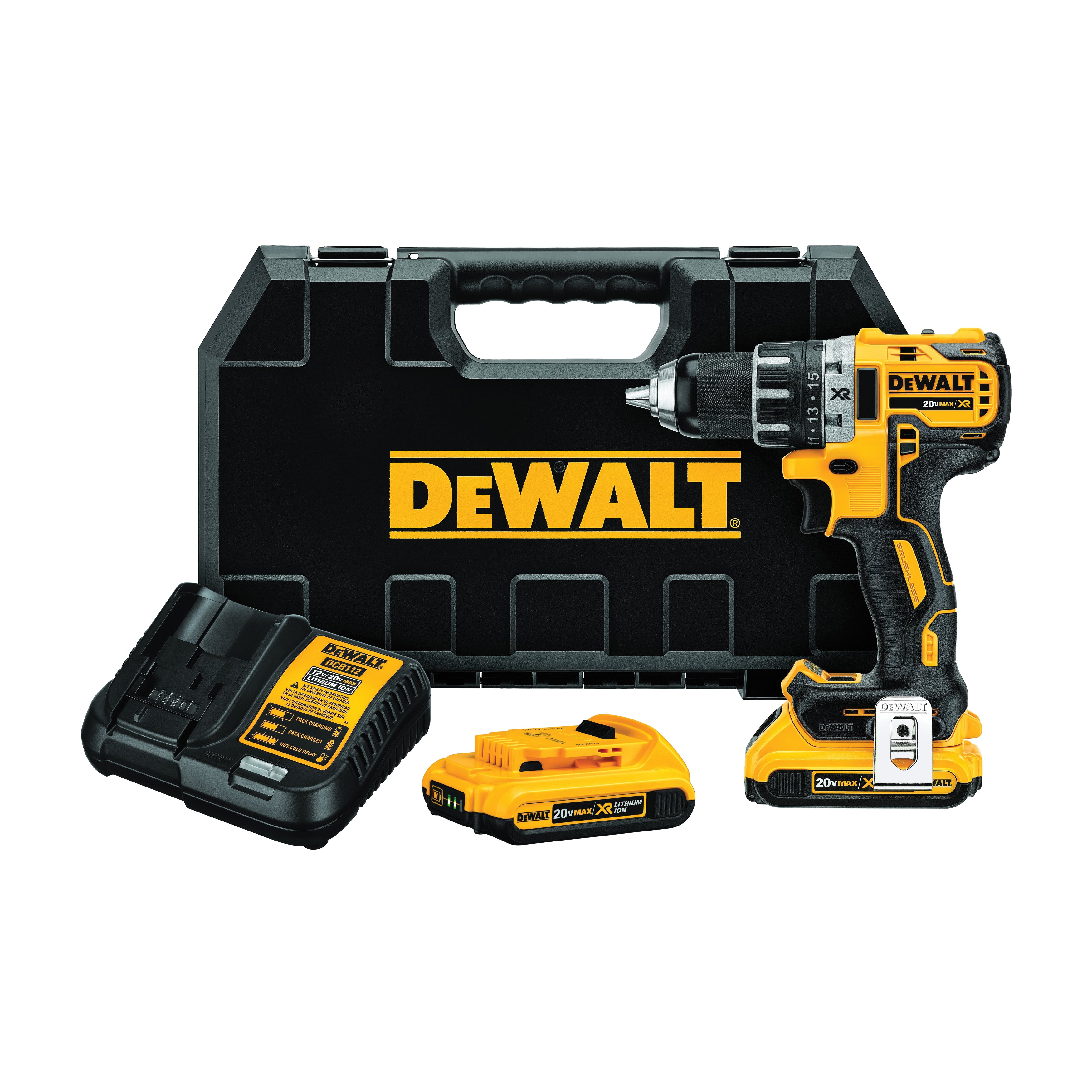 DeWALT® 20V MAX* MATRIX™ DCD791D2 XR® Compact Lightweight Cordless Drill/Driver Kit, 1/2 in Chuck, 20 V DC, 0 to 550/0 to 2000 rpm No-Load, 6.9 in OAL, Li-Ion Battery
