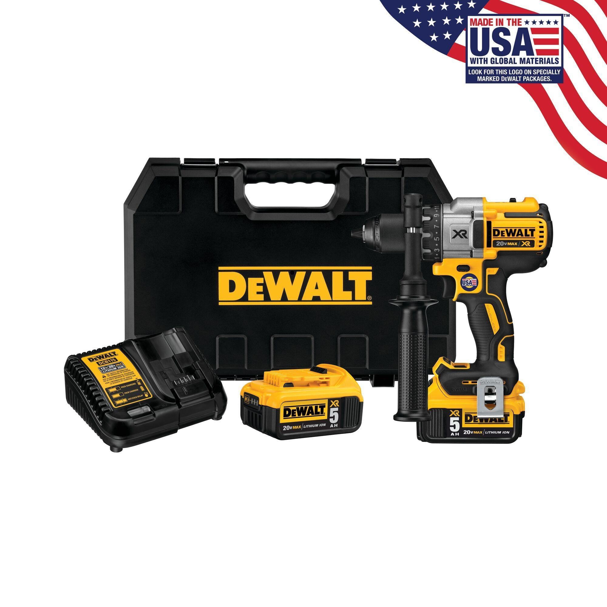 DeWALT® 20V MAX* MATRIX™ XR™ DCD991P2 3-Speed High Performance Premium Cordless Drill/Driver Kit, 1/2 in Chuck, 20 V DC, 0 to 450/0 to 1300/0 to 2000 rpm No-Load, 6-7/8 in OAL, Li-Ion Battery