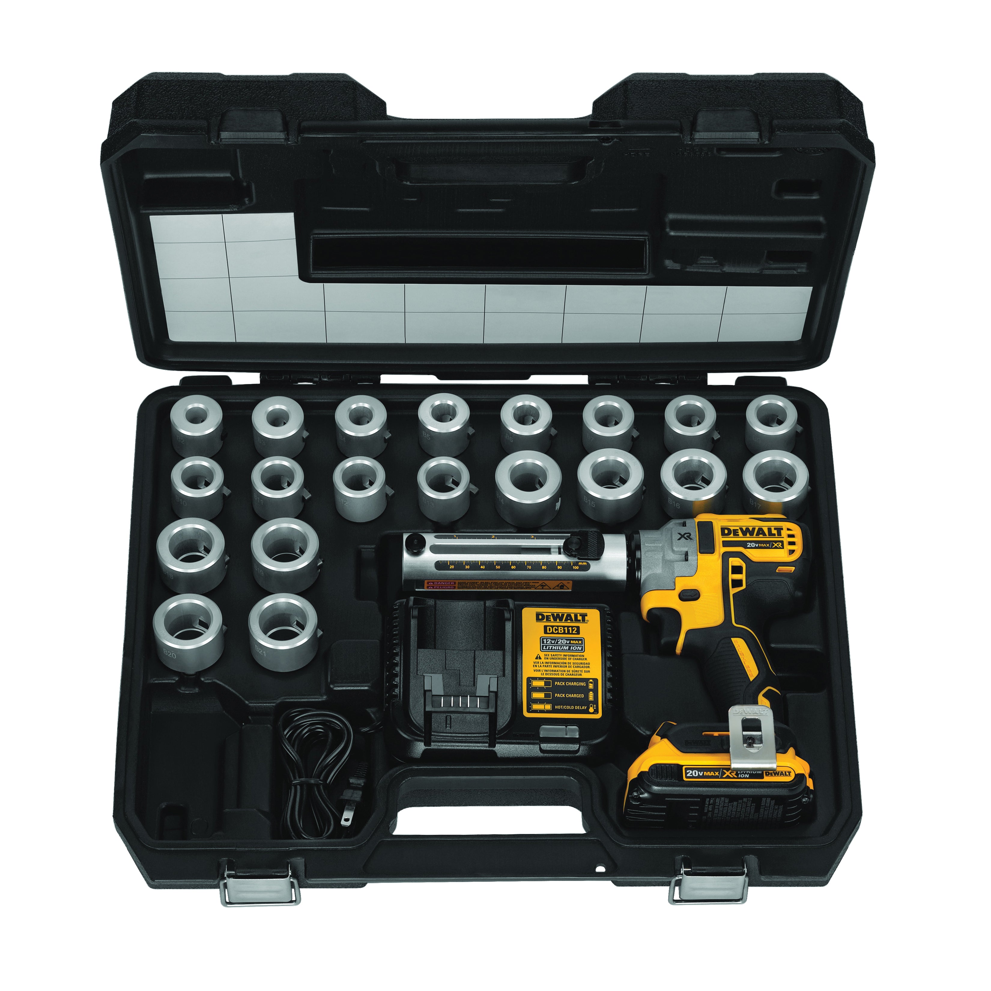 DeWALT® DCE151TD1 Cordless Cable Stripper Kit, 6 AWG to 750 kcmil Copper/Aluminum Cutting, 20 V DC, 2 Ah Li-Ion Battery