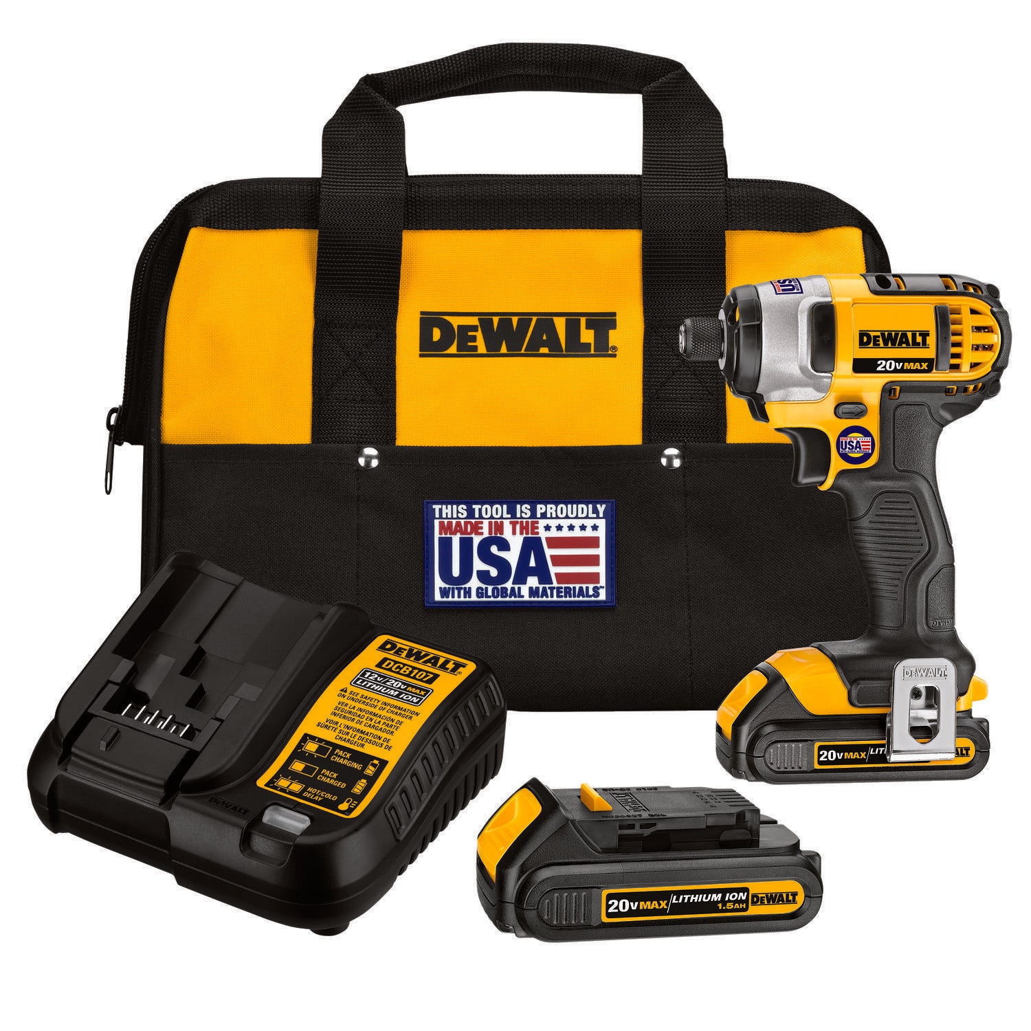 DeWALT® 20V MAX* DCF885C2 Cordless Impact Driver Kit, 1/4 in Hex Drive, 0 to 3200 bpm, 1400 in-lb Torque, 20 V AC, 5.55 in OAL